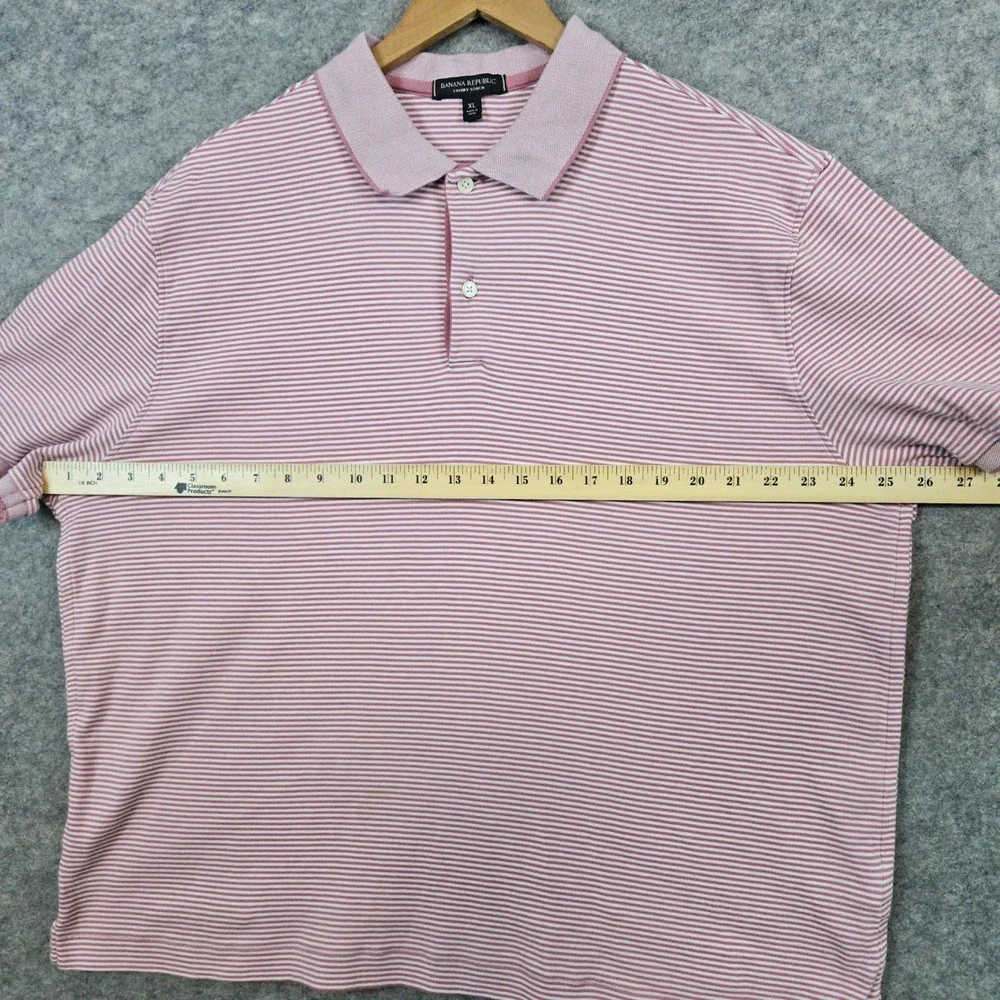 Banana Republic Mens Luxury Touch Polo Shirt Size XL Pink & White Stripes Preppy